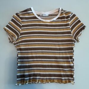 Zara Trafaluc S/S 18 Womens Size Large Stripped Crop Top Shirt Sleeve Shirt 90s